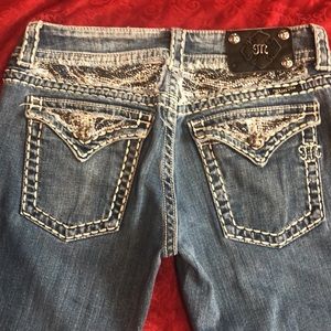 Miss Me Sz 30 jeans with black sequin wings on back, Chinese double stitching